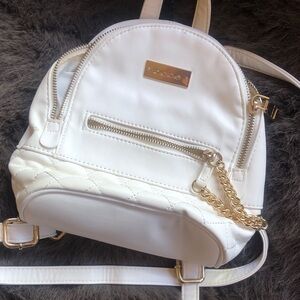 bebe White Quilted Mini Backpack with Gold Hardware